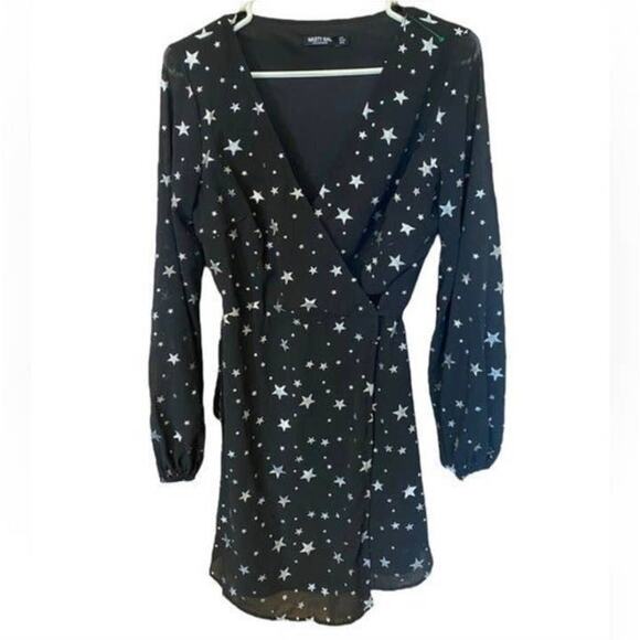 Nasty gal Enchanted Star Wrap black Mini Dress size 8 - Picture 7 of 8